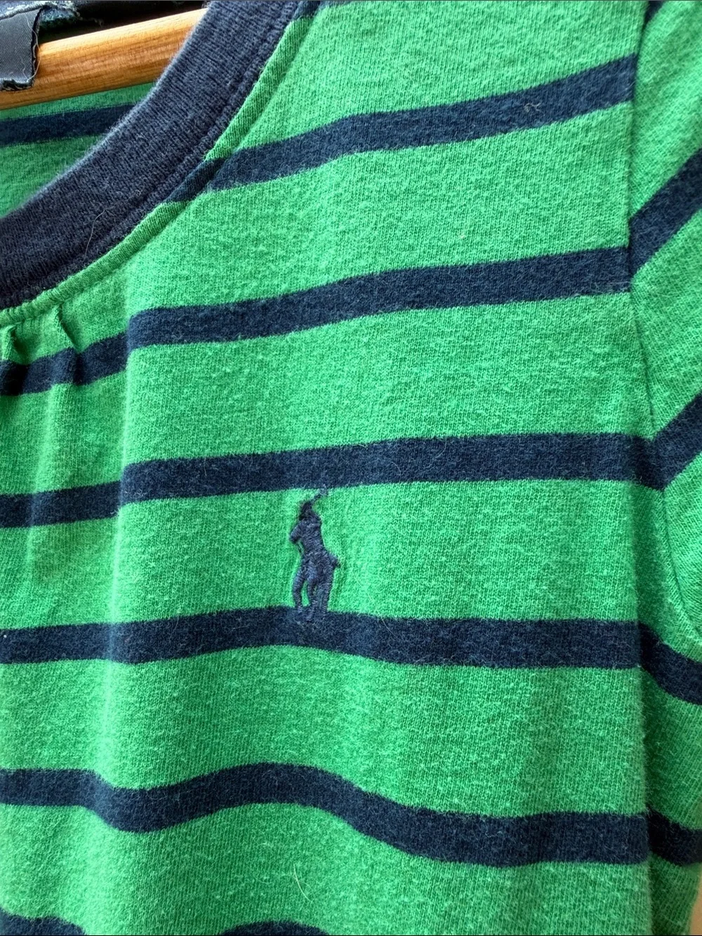 Ralph Lauren Green and Navy Striped Ruffle-Hem Knit Dress